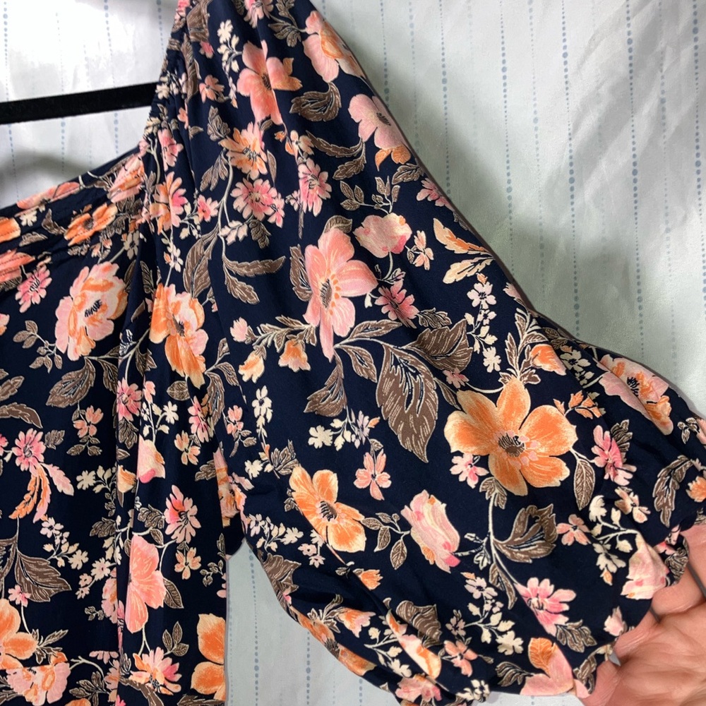 Old Navy XL puff sleeve Floral navy and Pink dress - Picture 4 of 12
